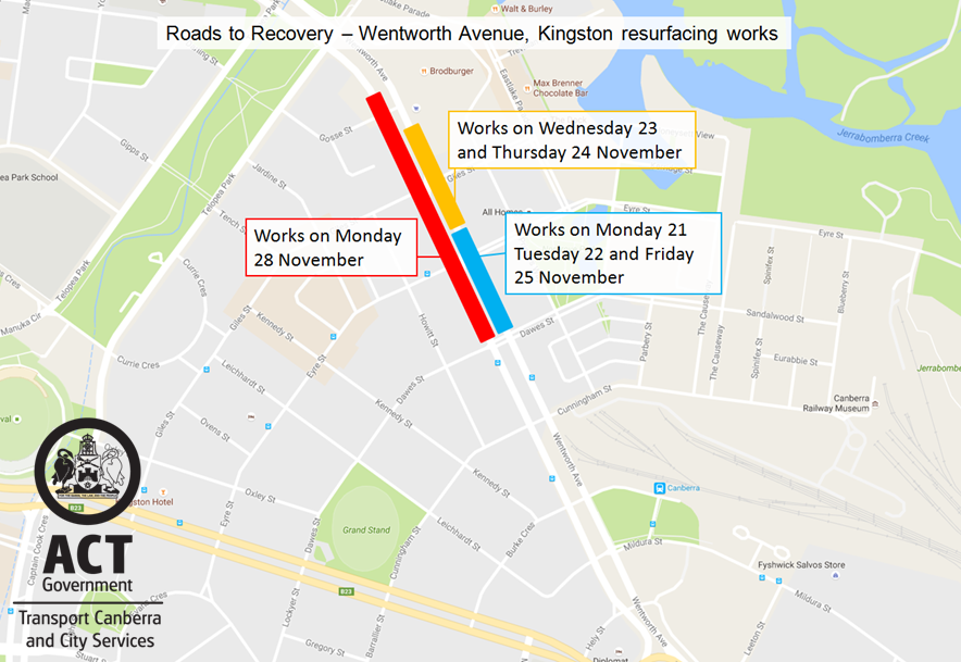 Map of planned road works in Kingston from 21 November 2016