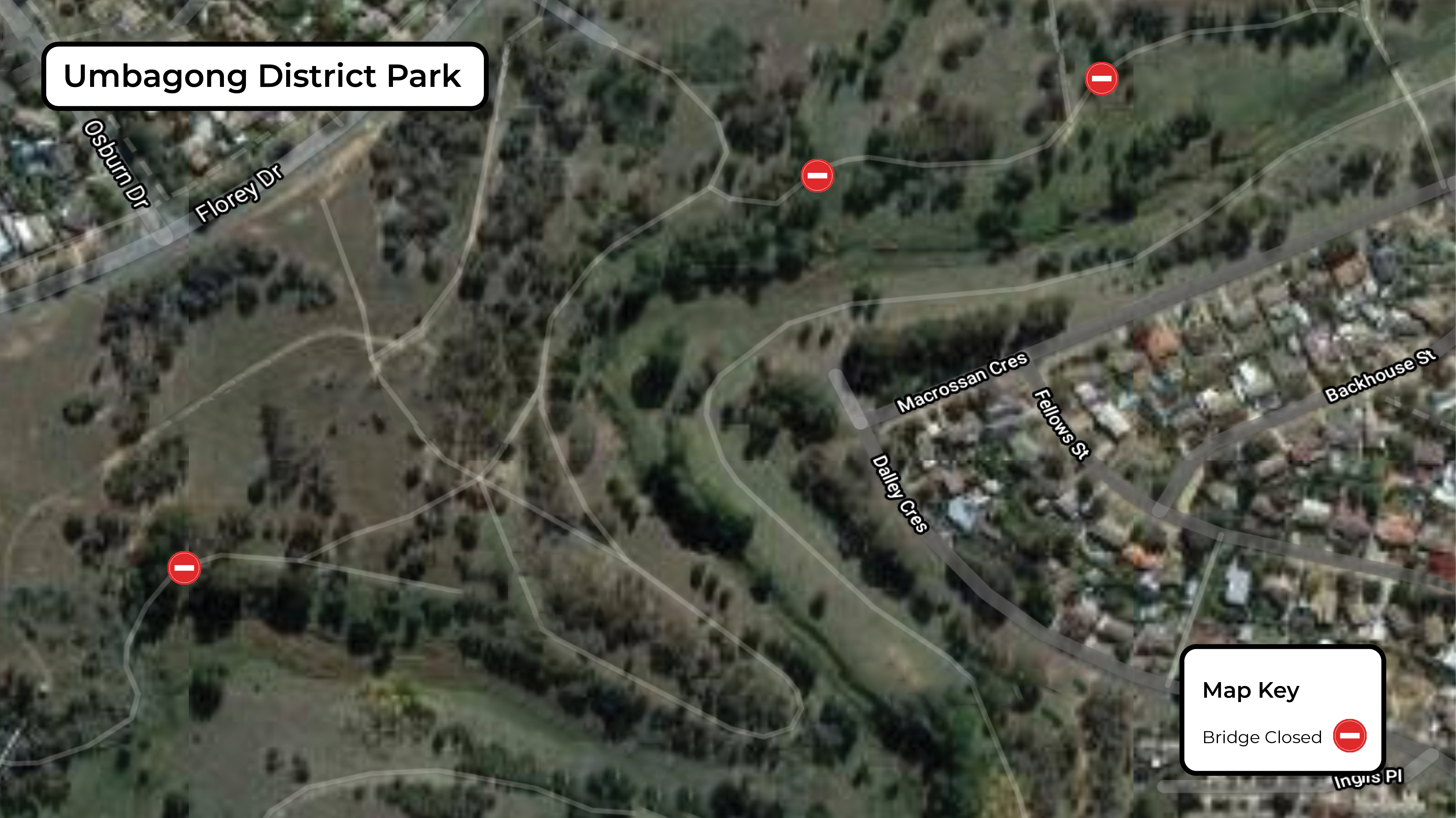 Umbagong District Park Bridge closures map