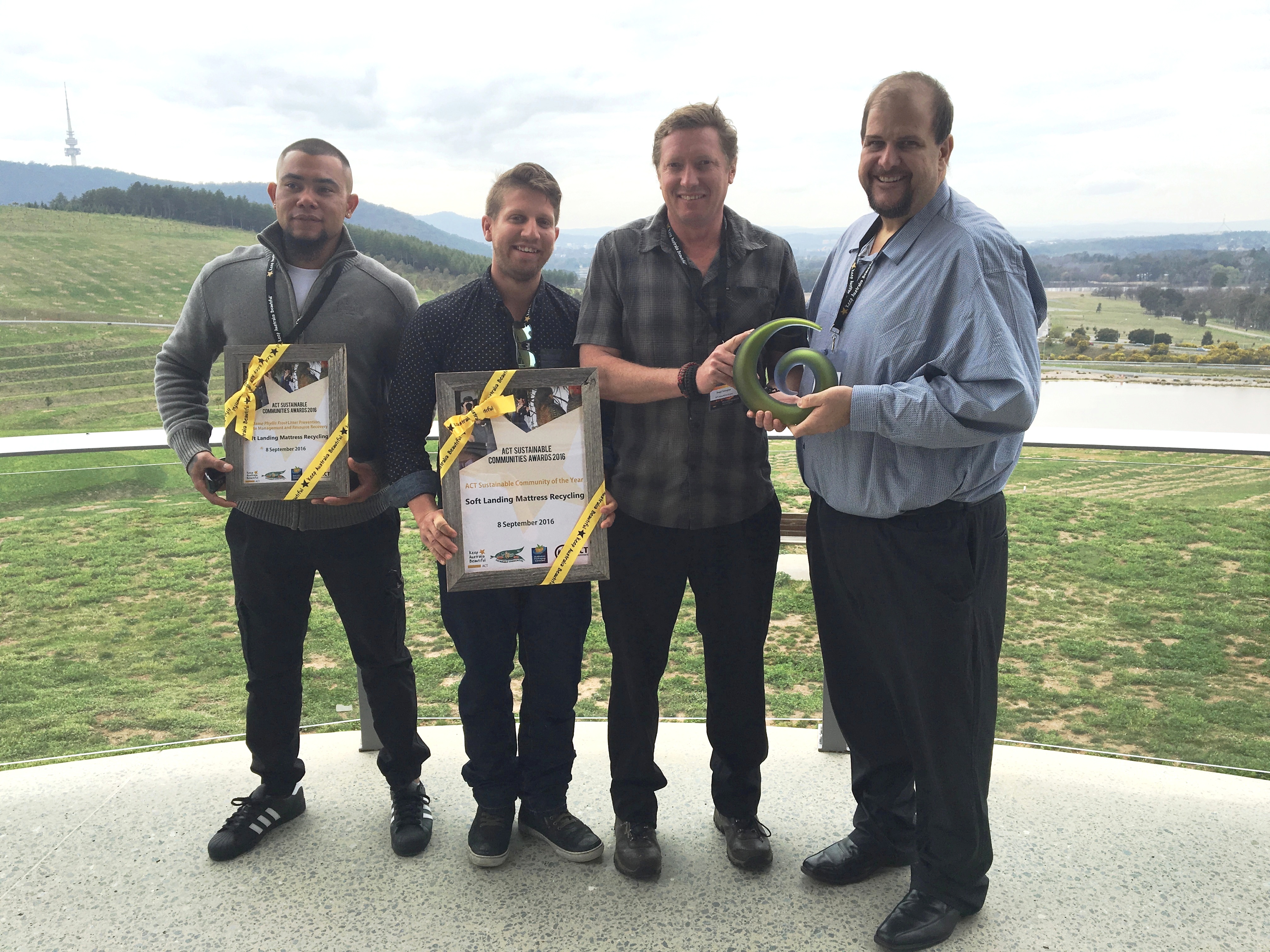 Social enterprise Soft Landing has won the Keep Australia Beautiful 2016 ACT Sustainable Community of the Year and the Dame Phyllis Frost Litter Prevention, Waste Management and Resource Recovery award for their work on recycling the ACT’s mattresses.