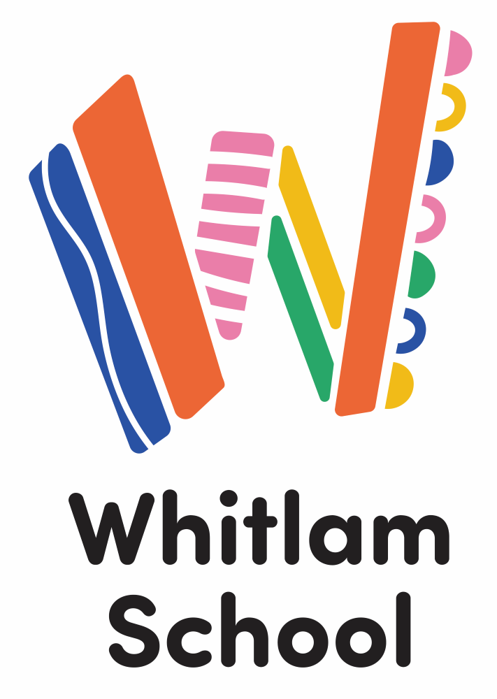 A large multicoloured, patterned 'W' above the words 'Whitlam School